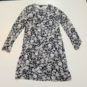 J. Jill Dress Tunic Long Sleeve Black White Floral Wearever Small Forest Cottage